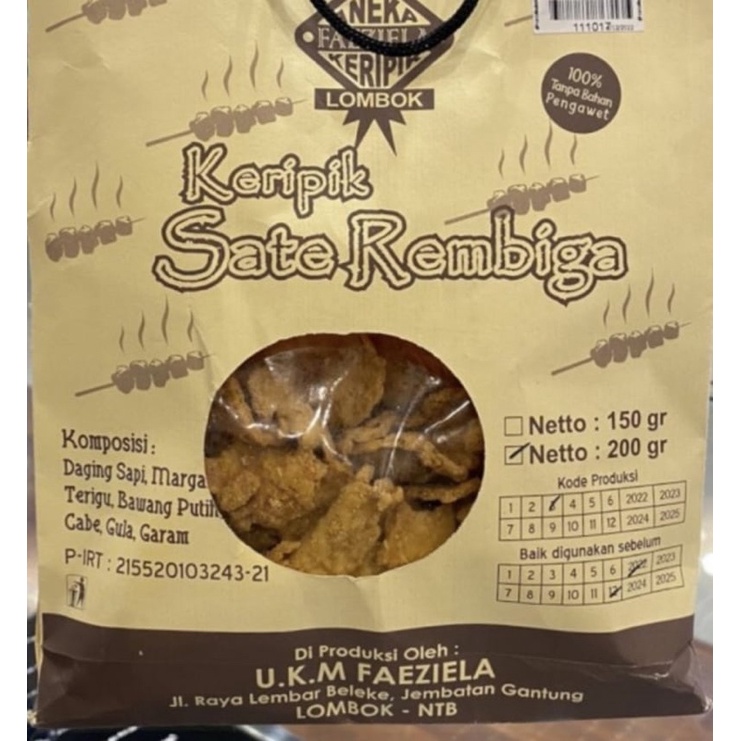 

KERIPIK SATE REMBIGA KHAS LOMBOK 200gr
