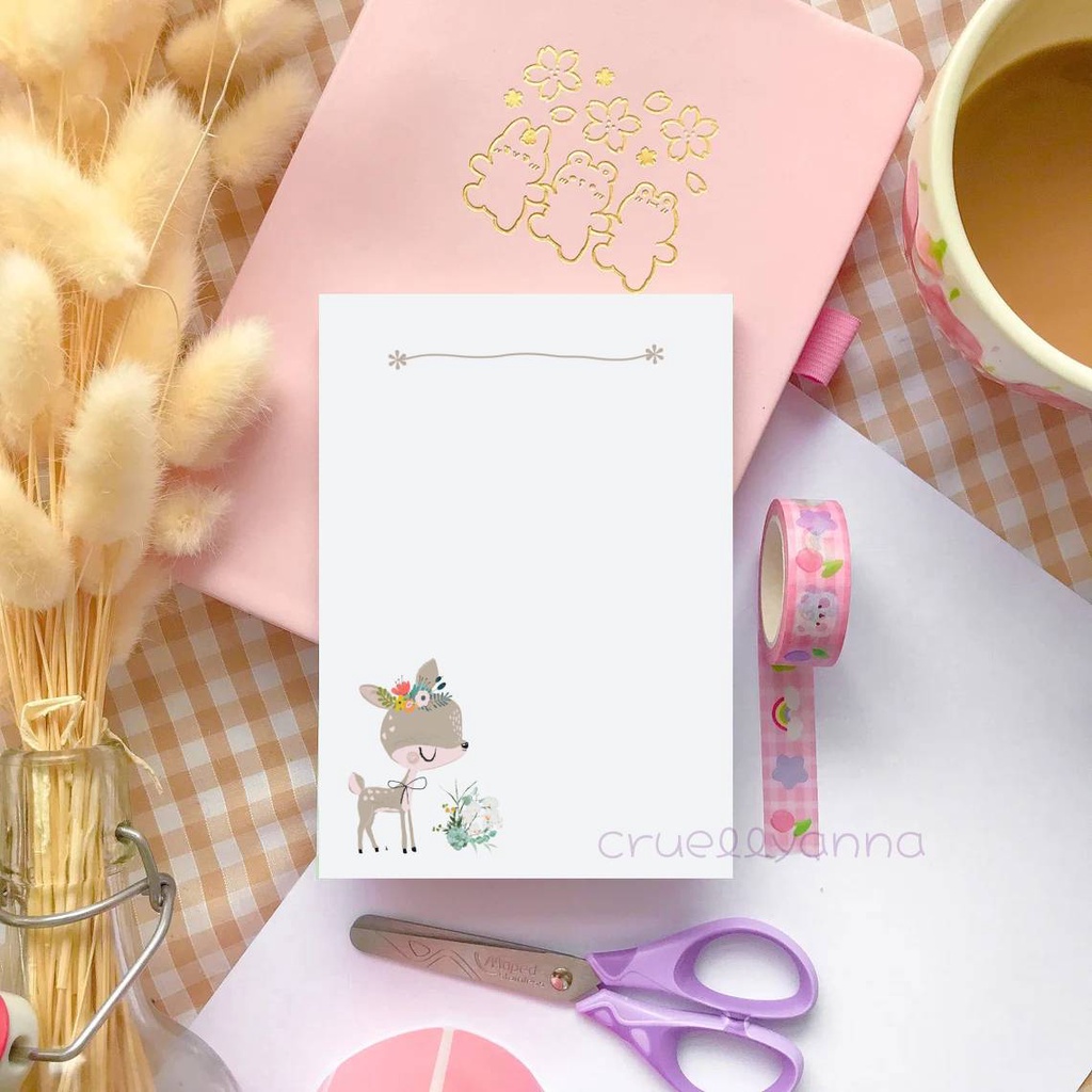 

cruell - Stiky Notes Cute Deer memo pad A7 48 sheets cute notes/journaling planner, digital illustration cute Kawaii notes - A7d1