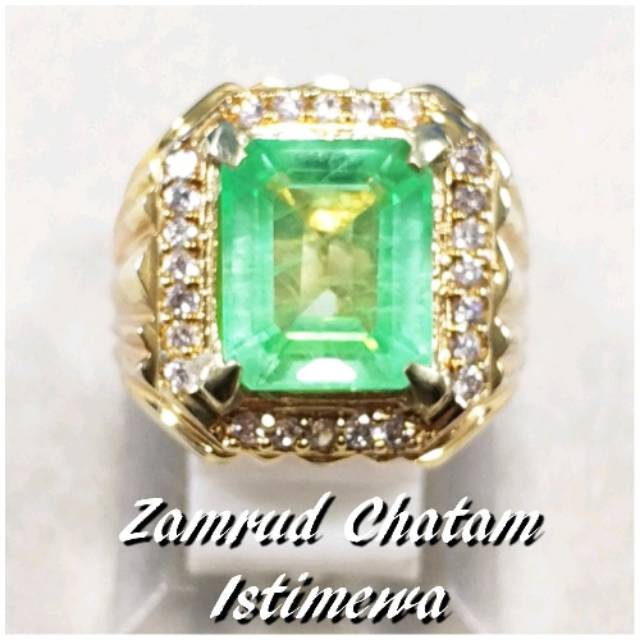 CINCIN BATU AKIK PERMATA ZAMRUD CHATAM RING ALPAKA SUPER GLAMOUR KEKERASAN 10MOHS