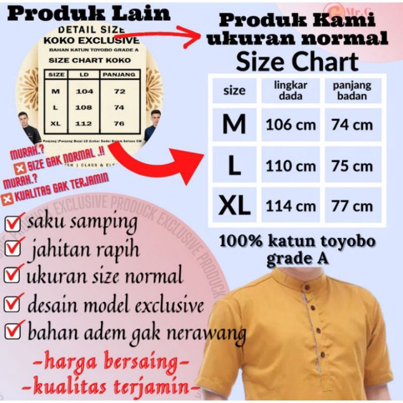 Koko kurta pria lengan pendek polos casual matt katun halus