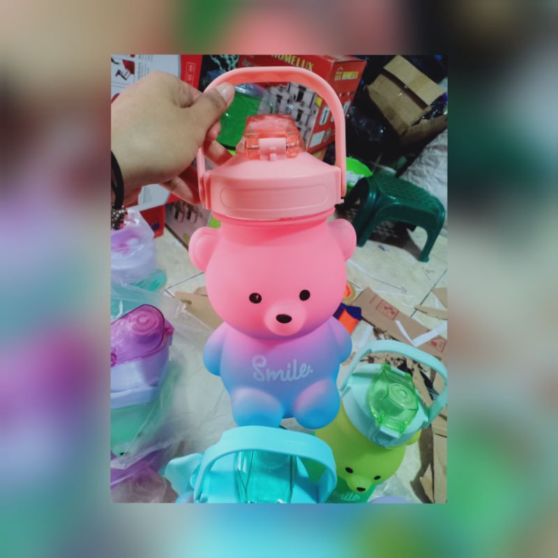 botol minum panda lucu tali panjang free stiker 2d dan 3d