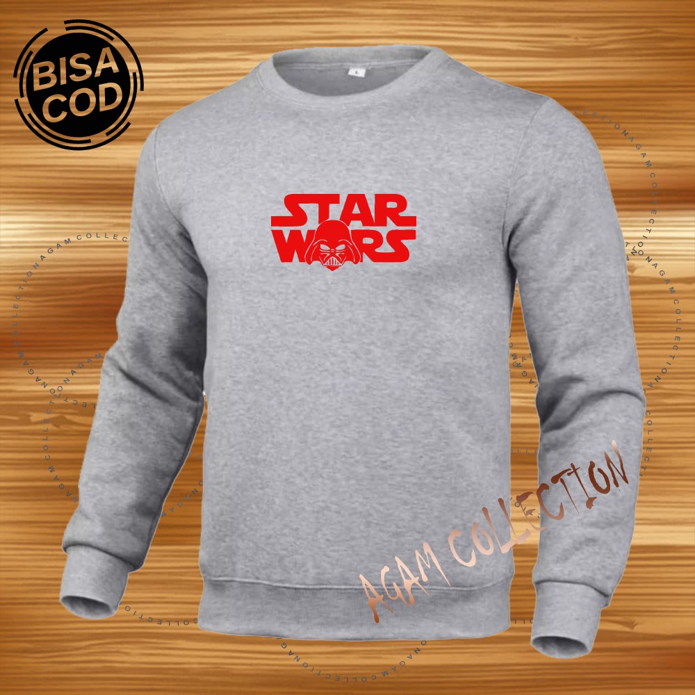 Agam collection Sweater Distro Star Wars  Premium Text Merah Pria Wanita