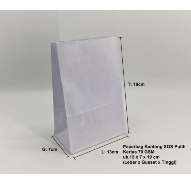 

[KODE PRODUK TTGJN10081] Paperbag Kantong Kertas Putih Polos SOS 13x7x19cm Roti Boy Kopi
