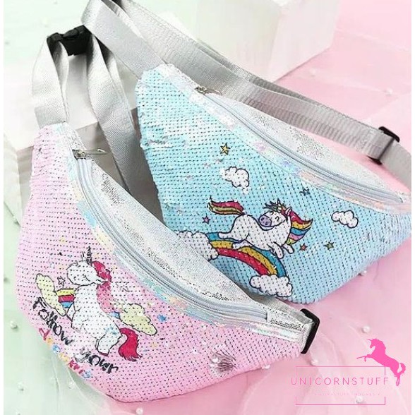 Waist Bag Sequin Unicorn Tas Dada Anak Selempang Bahan Bagus Pergi