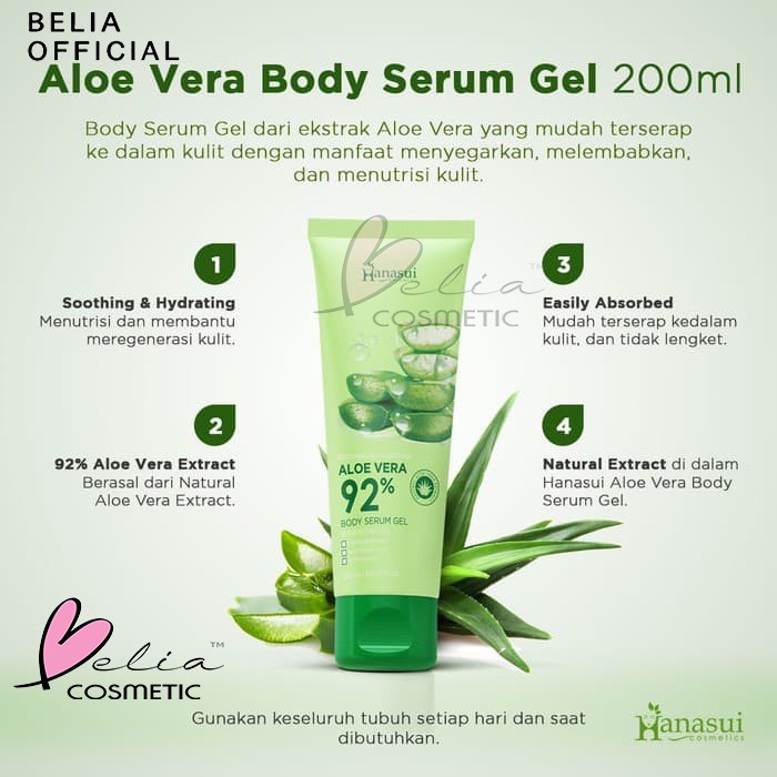 ❤ BELIA ❤ HANASUI (✔️BPOM) Body Serum Gel 200mL | Aloe Vera Vit C Sakura gel tubuh