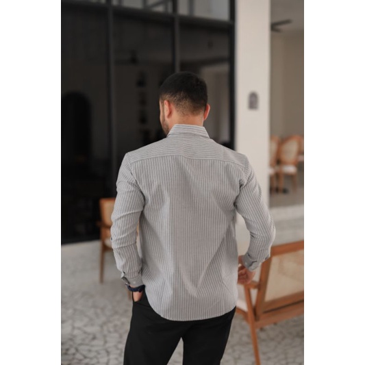 Mubeng - Kemeja Panjang Royal Oxford Light Grey Stripe
