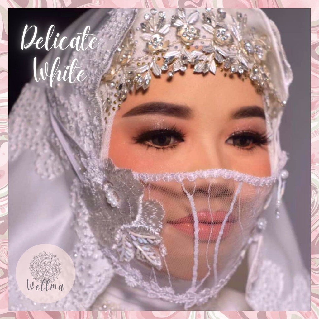 Masker Brukat Premium Cantik Pengantin Hijab Pesta Transparan Payet Mika Putih