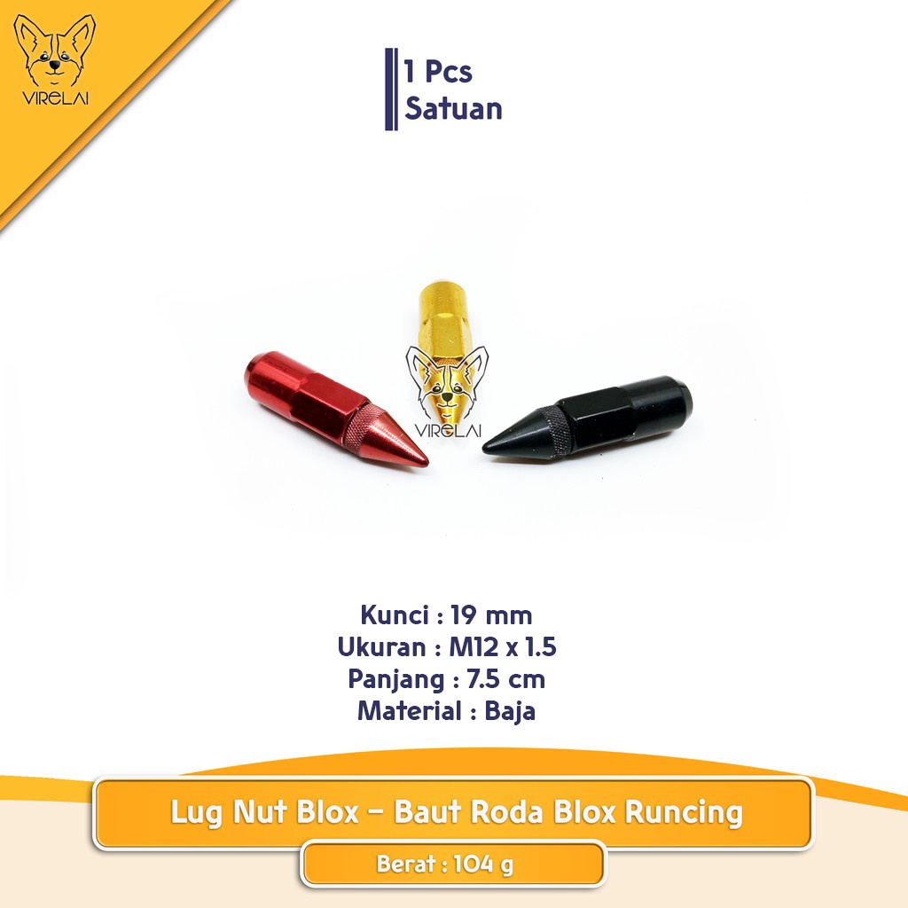 [SATUAN] Lug Nut Blox / Baut Roda Blox Runcing 12 x 1.5 Warna