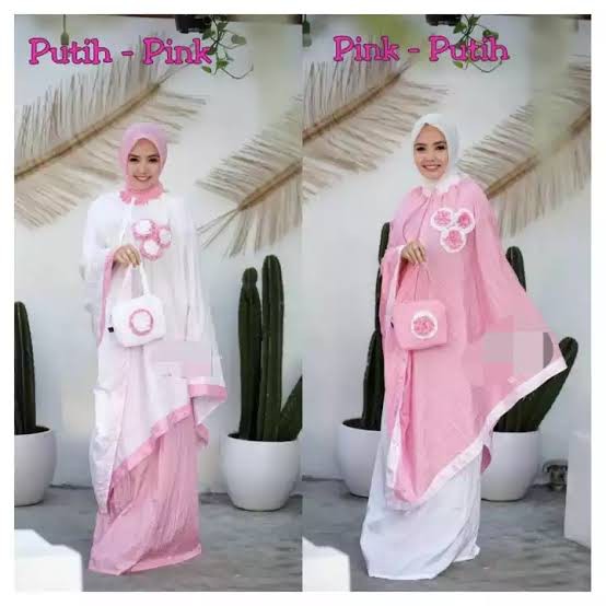 mukena ponco bunga pink putih/putih pink