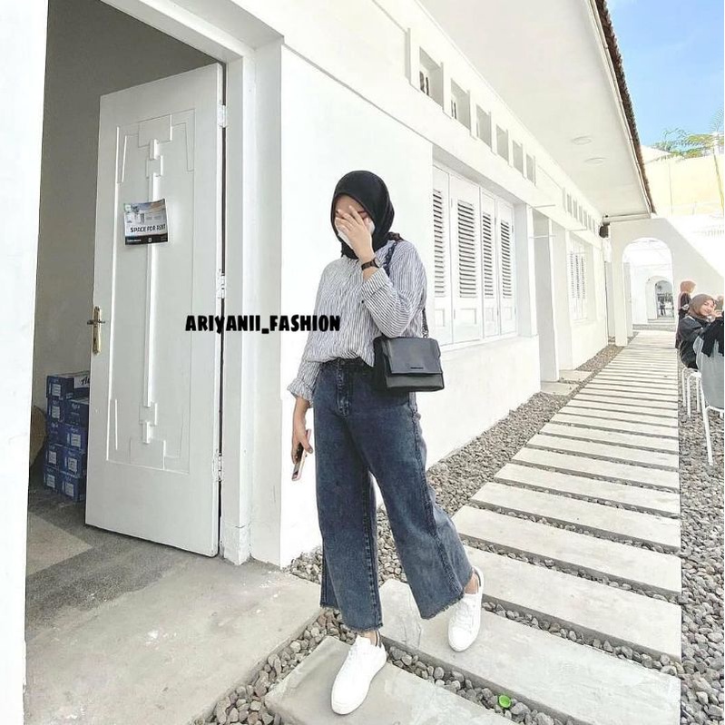 ARN - CELANA KULOT JEANS RAWIS WANITA ORIGINAL SNOWBLACK WASHED HIGHWAIST DENIM MURAH KEKINIAN CUTBRAY Korean Style