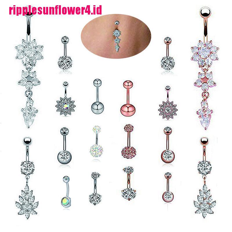 9pcs / set Anting Tindik Perut / Pusar Kristal Berlian Imitasi Untuk Wanita