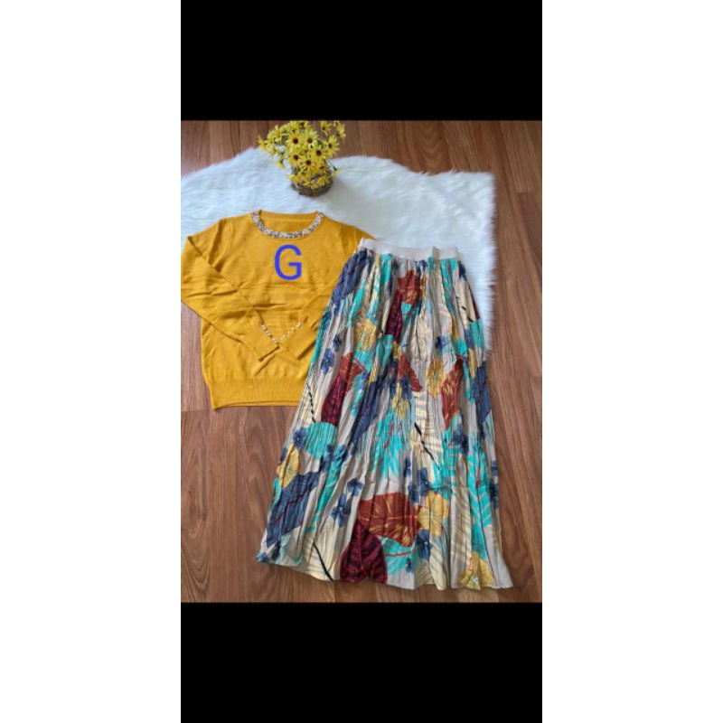 Set Rok Rajut | Atasan Rajut | Rok Bunga-Bunga
