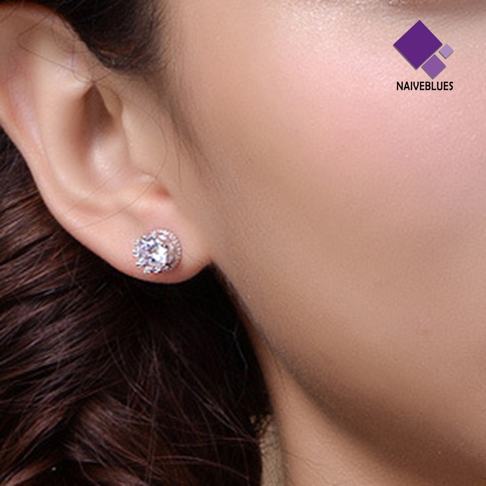 Anting Tusuk Lapis Silver Hias Cubic Zirconia Untuk Wanita