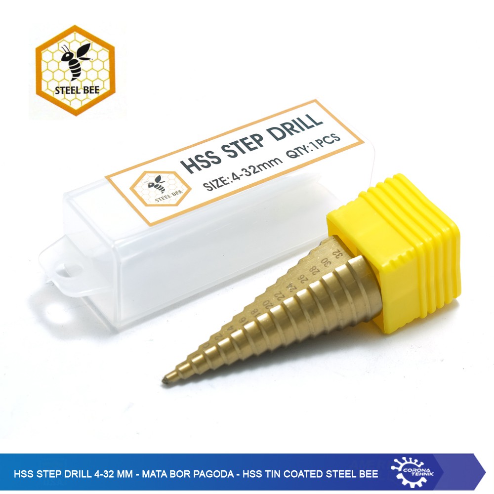 HSS Step Drill 4-32 mm - Mata Bor Pagoda - HSS Tin Coated Steel Bee