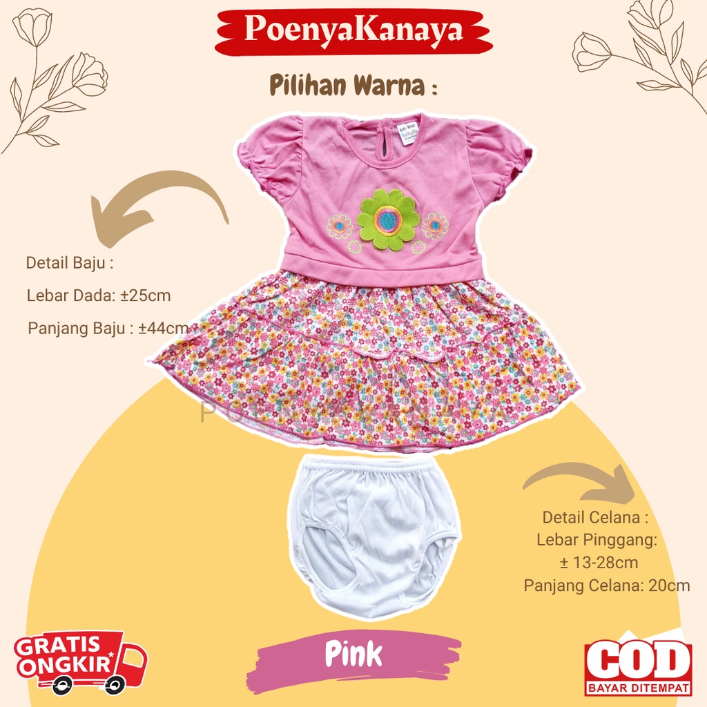 Dress Bayi Anak Tangan Pendek Motif Bunga Matahari Syifana 0-6 Bulan DS27