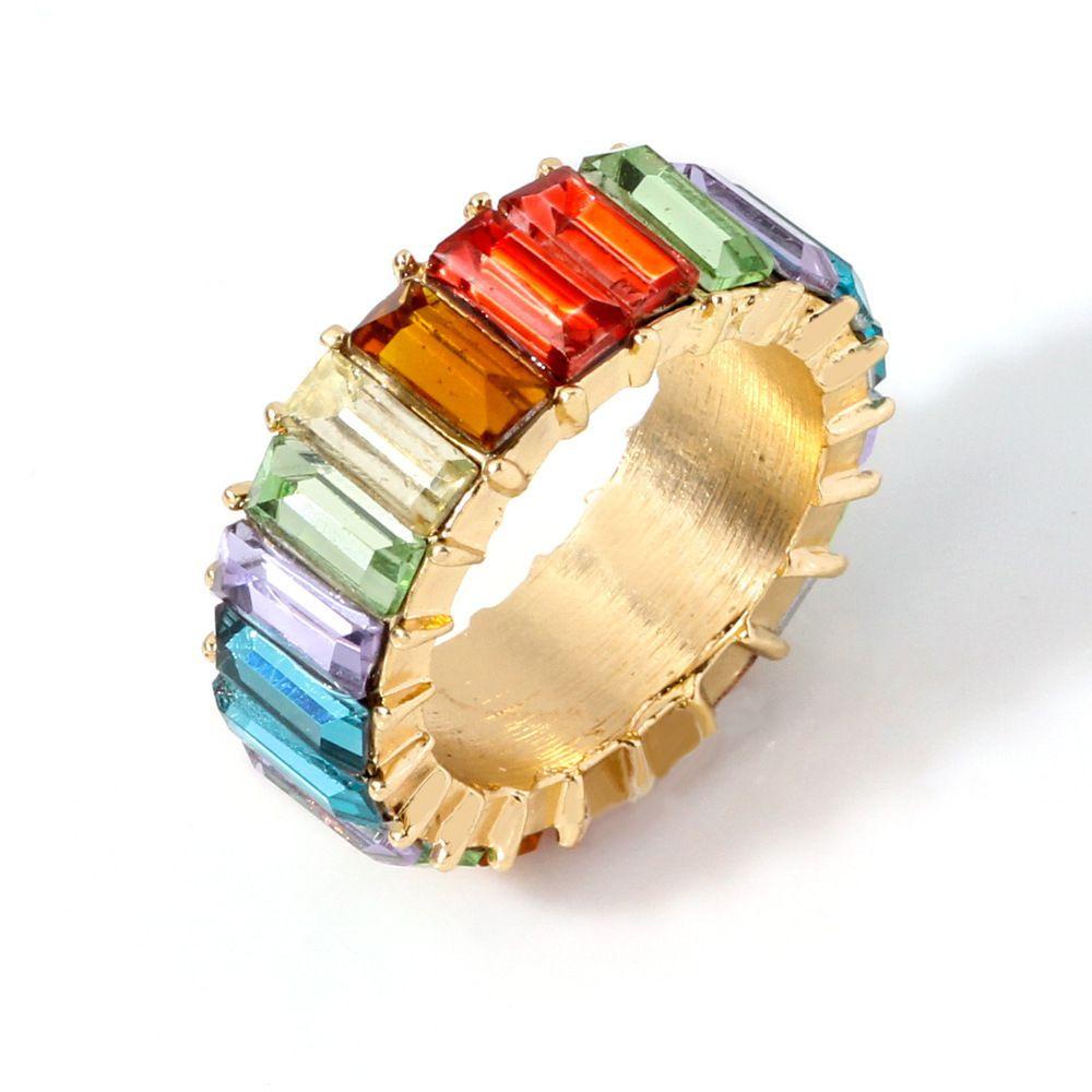 Mxbeauty Birthstone Cincin Mewah Kepribadian Hadiah Berlian Logam Gadis Multicolor Jari Cincin