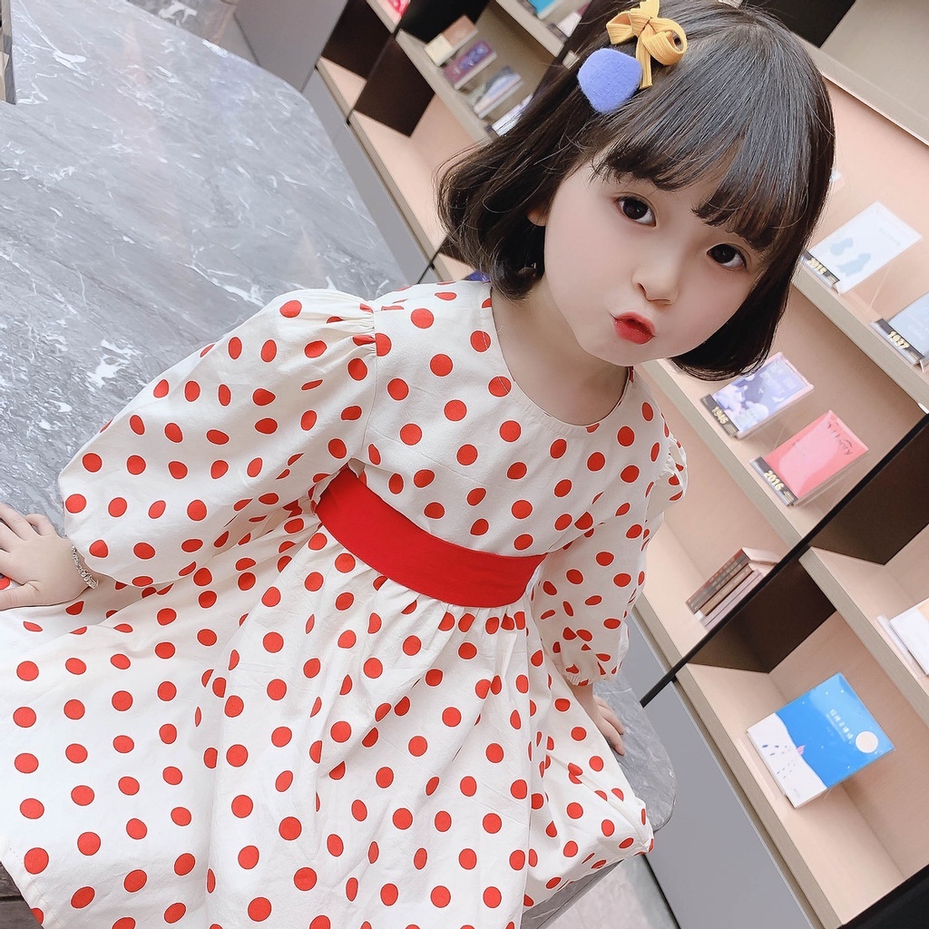 Meonky Official Shop Big Ramadhan Sale Baju Anak Perempuan Lengan Panjang Dress Pita Motif Polkadotte Made In Import ,100% Bahan Katun Yang Kualitas Premium Cocok Untuk Anak Usia 3 tahun Sampai 4 Tahun (G - 5)-4