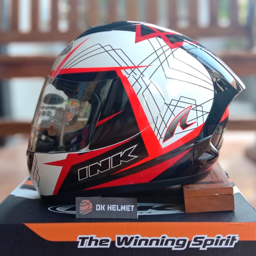 Helm Full Face INK CL Max Seri 3 White Fire Red Putih Merah Orange Original