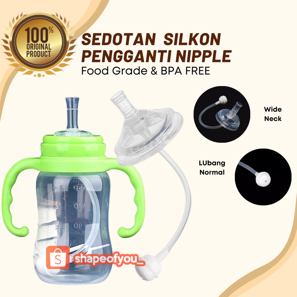 Sedotan Pengganti Dot Susu Nipple Latihan Minum Training Wide Neck Leher Lebar Peristaltic Anti Bocor Untuk Botol Pigeon Wide Neck dan Avent Classic