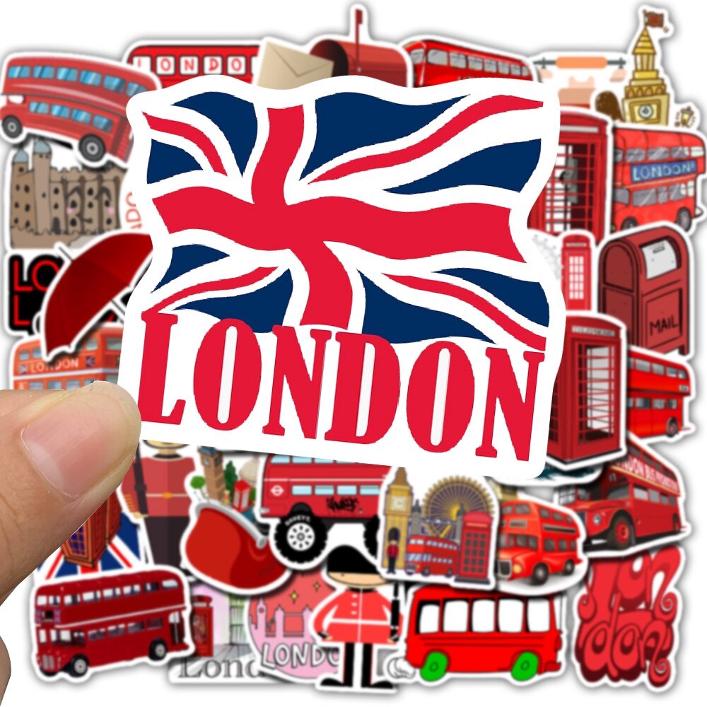 50Pcs London Red Bus Stickers For DIY Luggage Phone Laptop Graffiti Stickers pvc Waterproof sticker