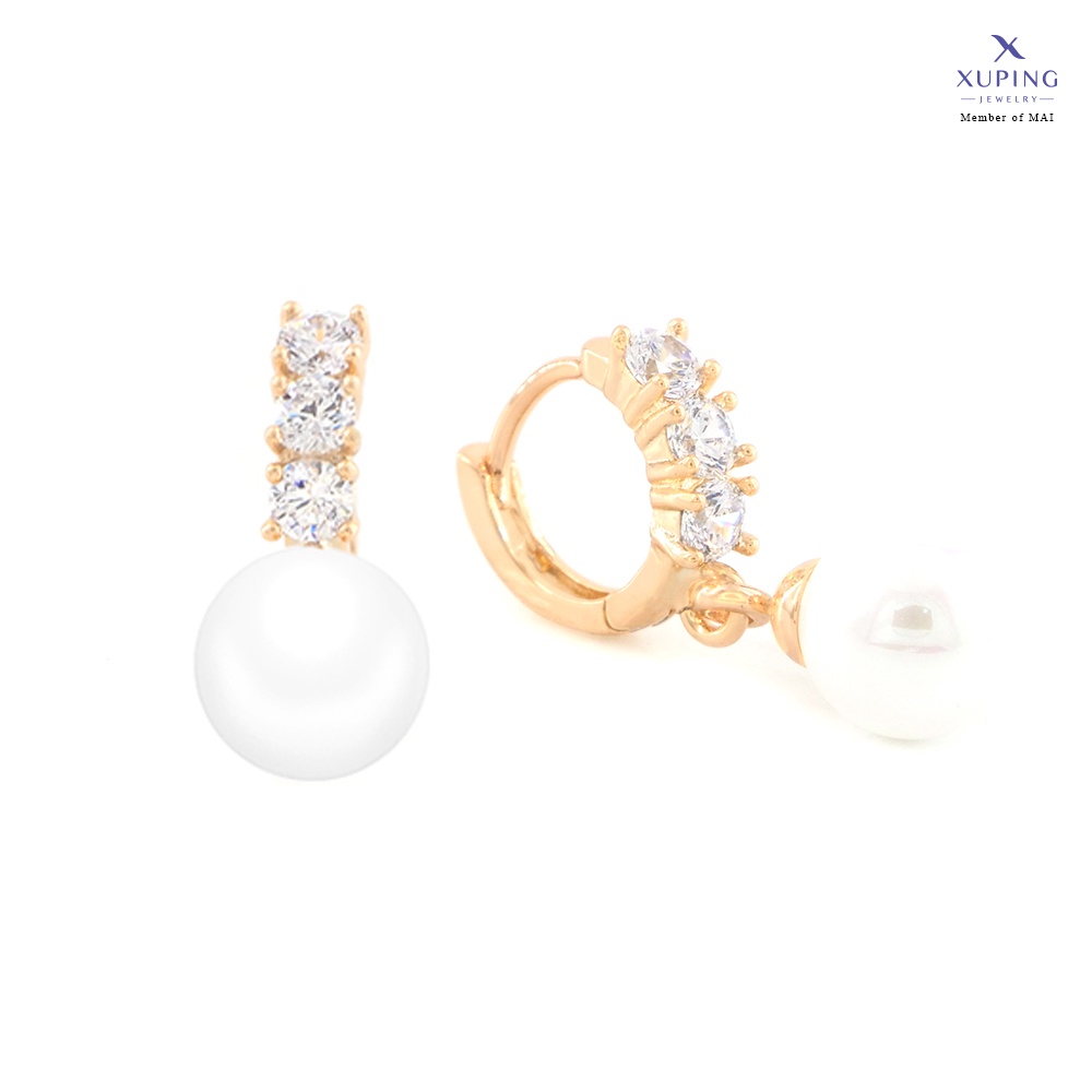 Xuping Jewelry Anting Klip Panjang Mutiara Lapis Emas Aksesoris Perhiasan Lapis Emas (8 mm)