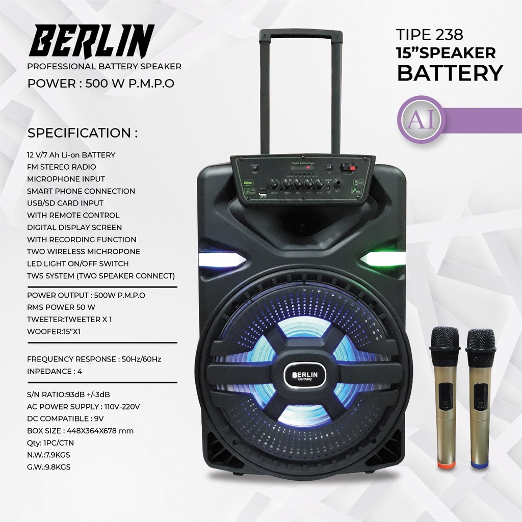 Speaker Portable Professional BERLIN 238 / 15inch Single Speaker