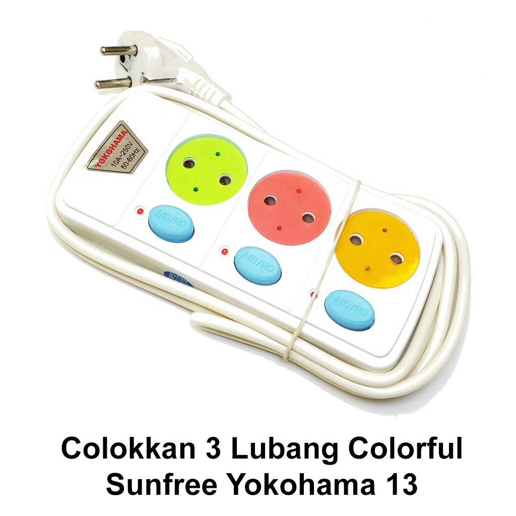 Sunfree Yokohama 13 StopKontak Listrik 3 Lubang Kabel 1.8m Colokan Saklar Switch Lampu Indikator TLM