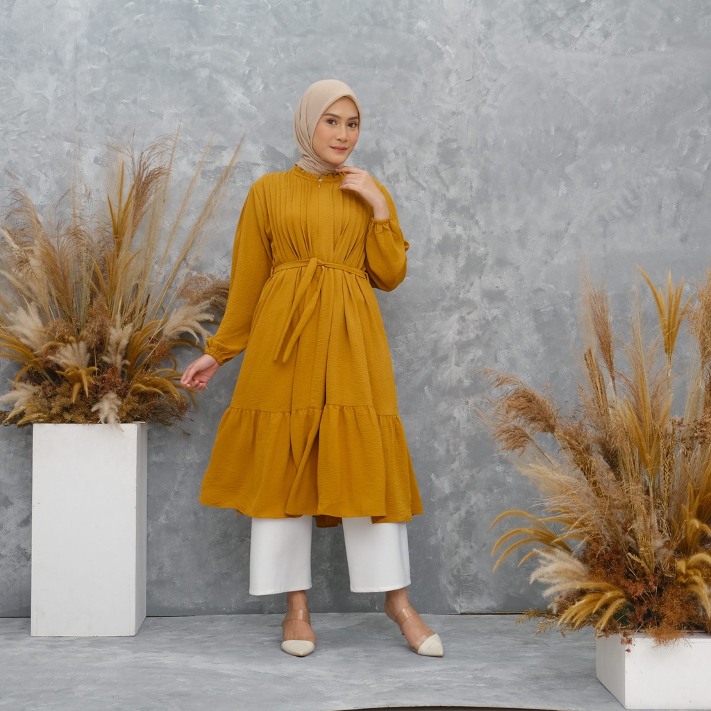 TUNIK DELVINA - LONG TUNIK WANITA MUSLIM POLOS CRINGKLE by Raline Mode