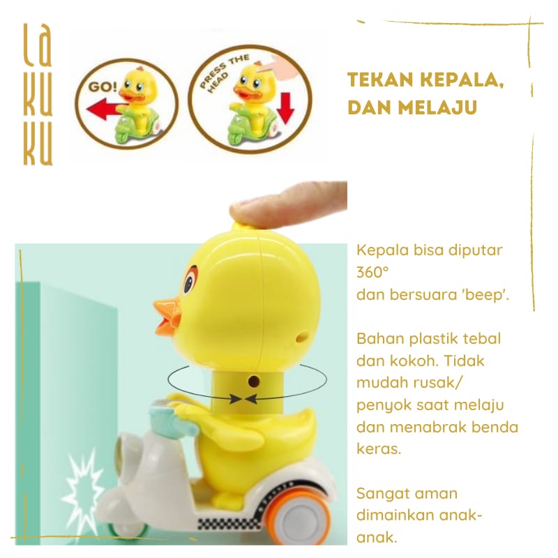 Lakuku - Racing Duck Toys Mainan Anak Bayi Tekan Kepala Bebek naik motor vespa tanpa baterai