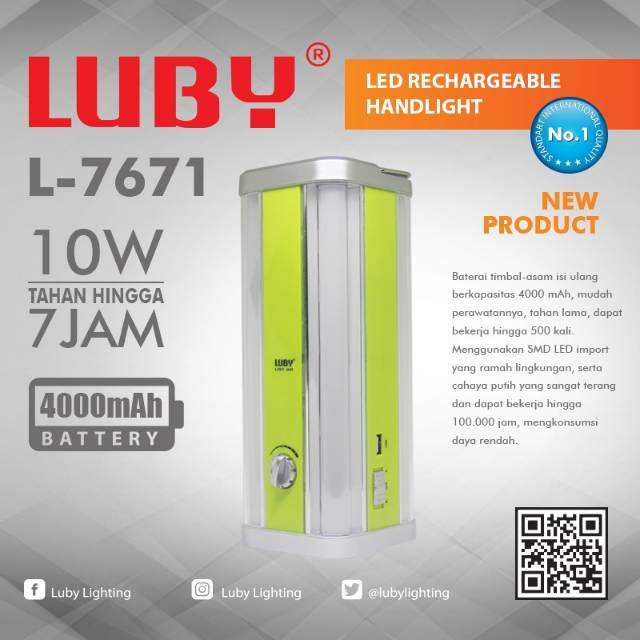 lampu cas led emergency luby 7671 dengan usb charger