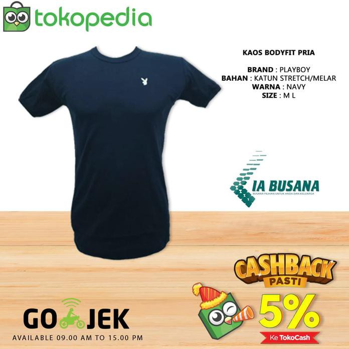 Kaos Oblong Polos Body Fit O Neck Original Playboy Bahan Katun Lembut - Navy, M Best Quality