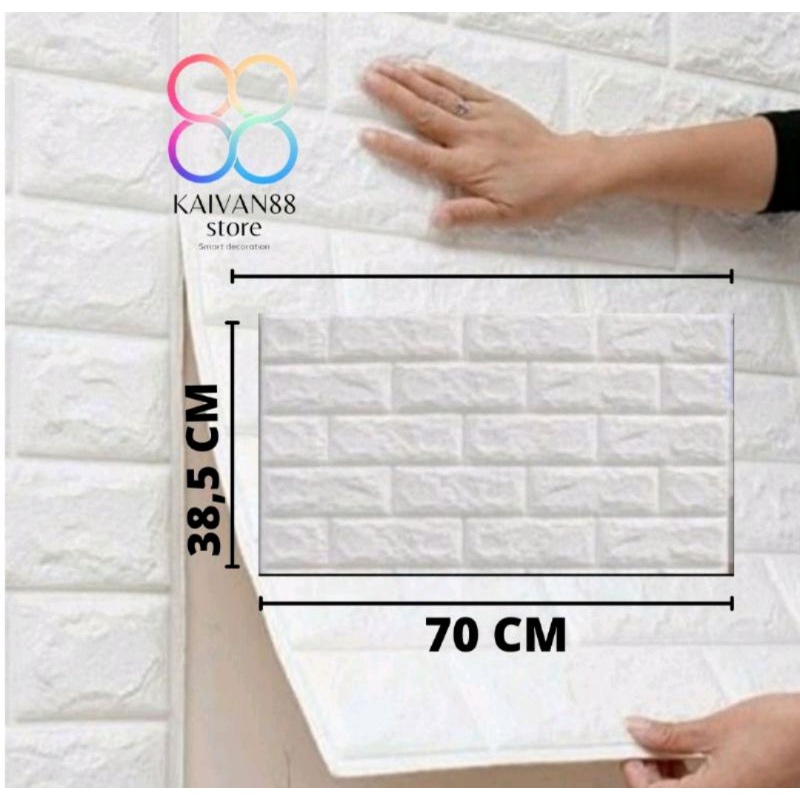 Wallpaper 3D Motif Bata Putih / BrickFoam Premium 70x38cm-Putih 70x38cm