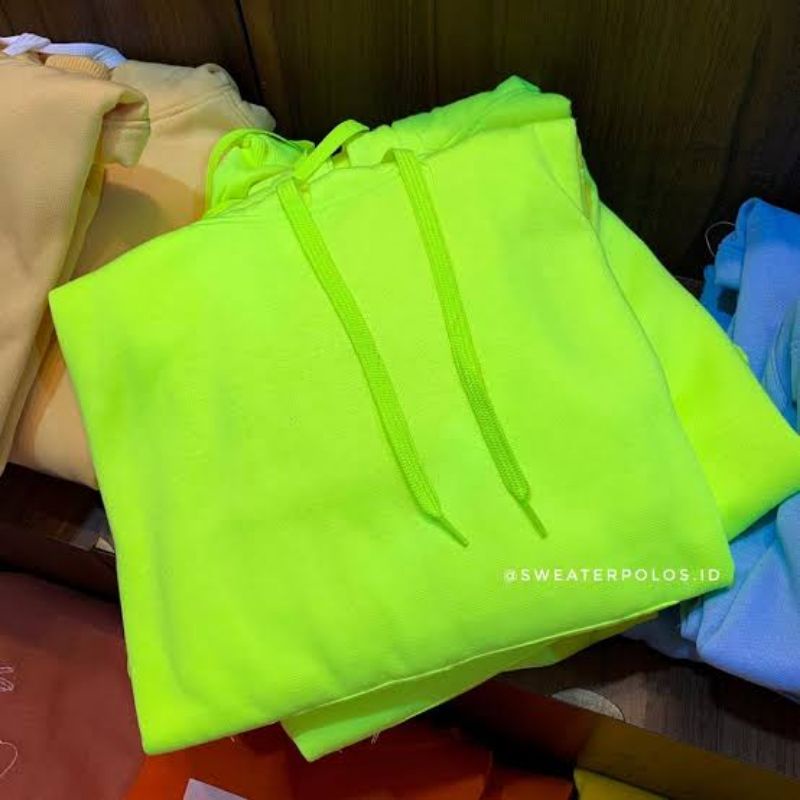 JAKET HOODIE JUMPER HIJAU STABILO POLOS FLEECE PREMIUM