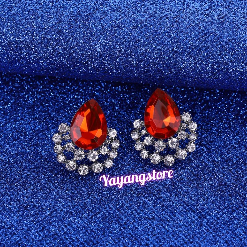 Anting Permata Batu Pesta Blue Saphire dan Batu Merah Korea Import