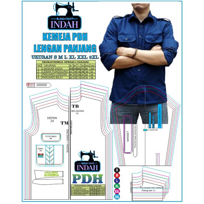 Pola baju pola jahit Pola Kemeja Pria Kemeja PDH POLA JIPLAK S-3XL