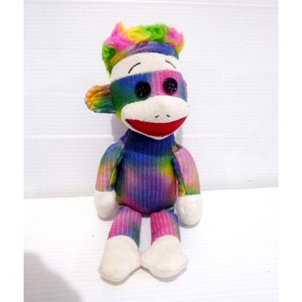 Boneka Sock Monkey Original TY Rainbow Sock Monkey