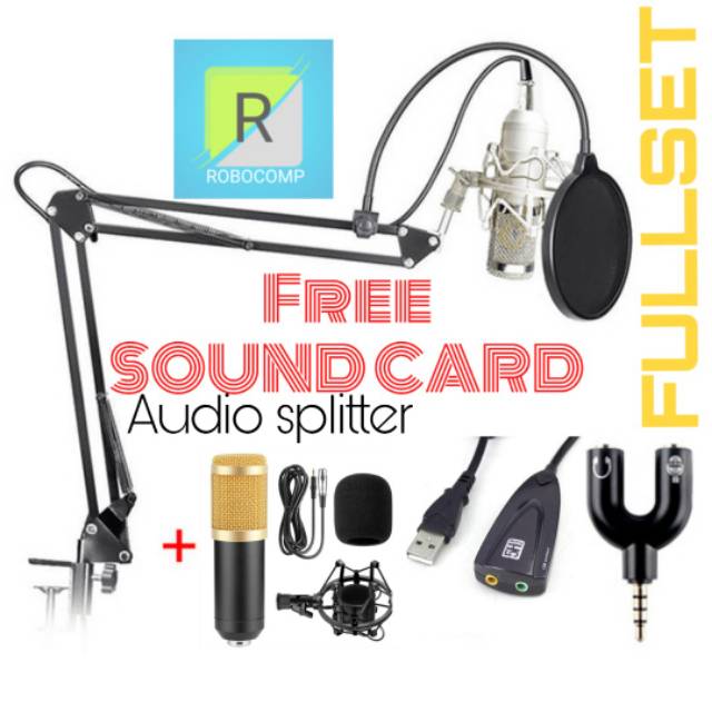 Fullset Microphone BM800 Free Soundcard dan Audio splitter