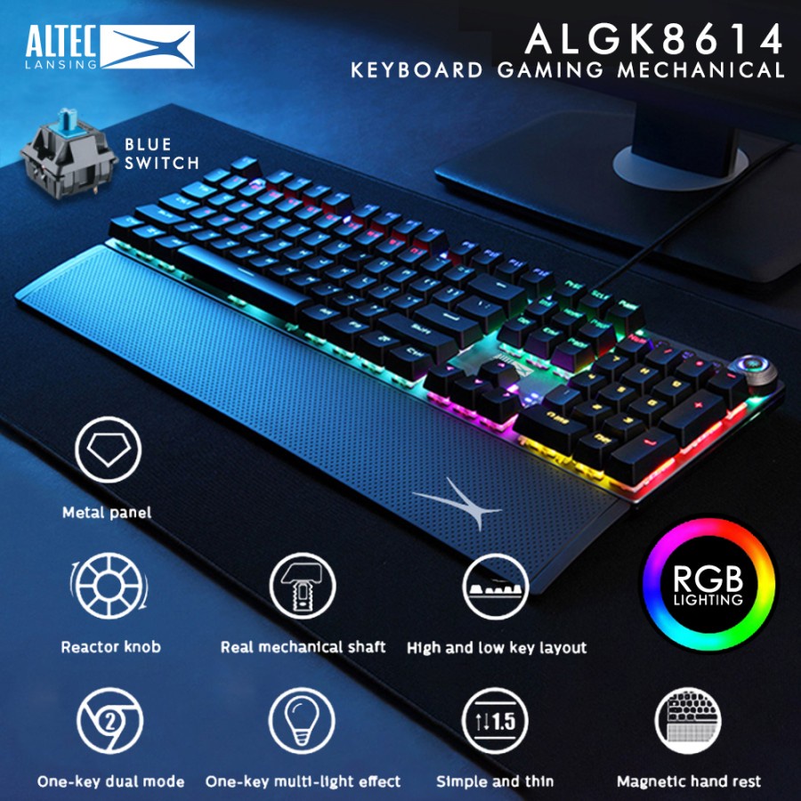 Keyboard Gaming Mechanical Multimedia Altec Lansing ALGK-8614 RGB Light