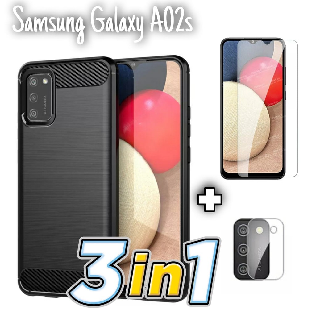 PROMO Case Samsung Galaxy A02s Soft Case Carbon IPAK PROMO 3in1 Pelindung Layar  & Kamera Clear