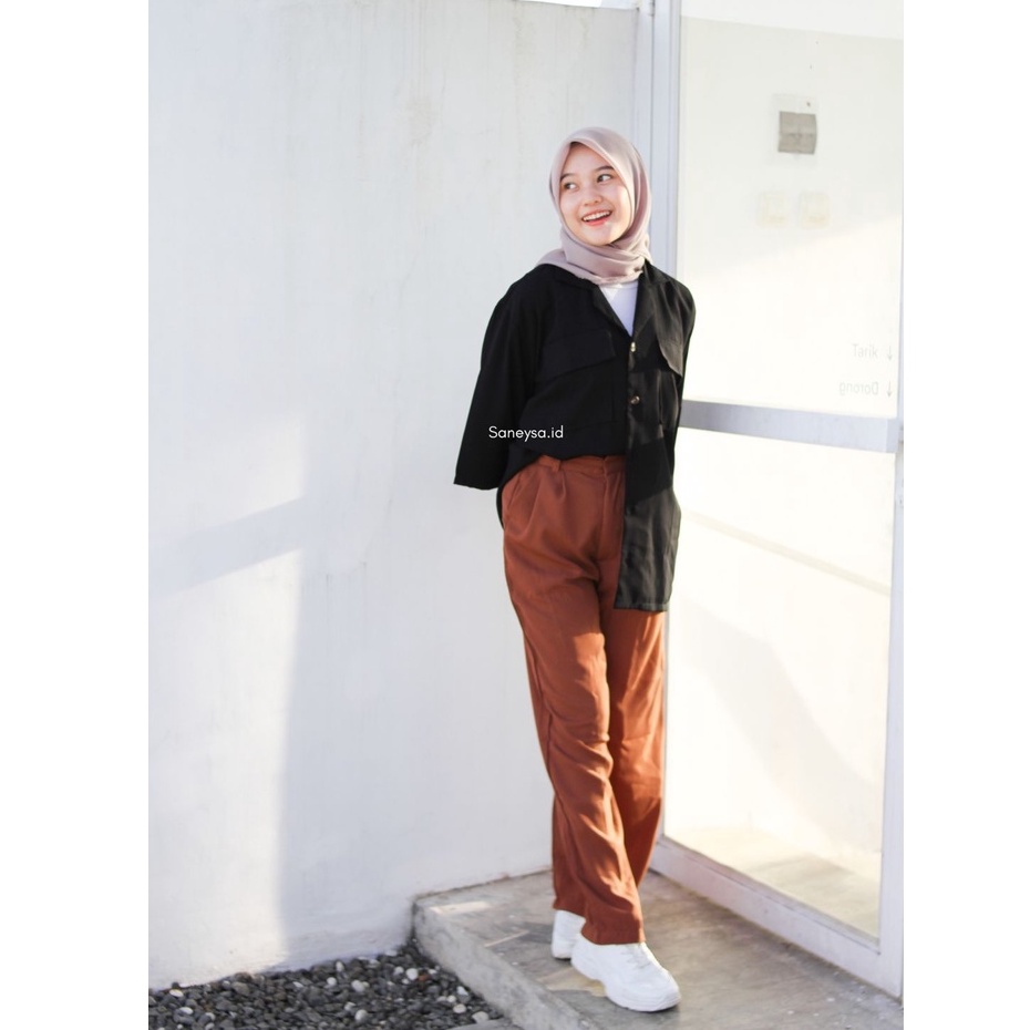 Audrey Oversized Shirt - Kemeja Wanita - Kemeja Kerja Kasual - Kemeja Oversized 2 Pocket - Outer - Kemeja Polos Linen - Blazer