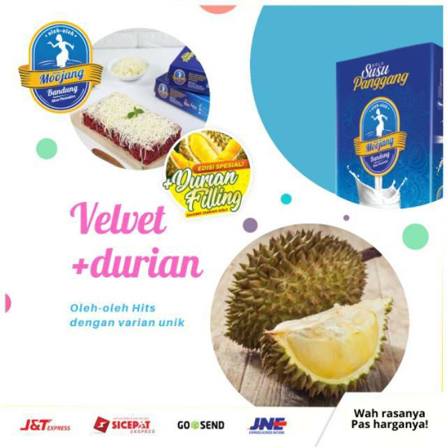 [KHUSUS P. JAWA] Bolu Susu Panggang Red Velvet Durian Moojang Bandung bolu susu filling durian dengan topping keju