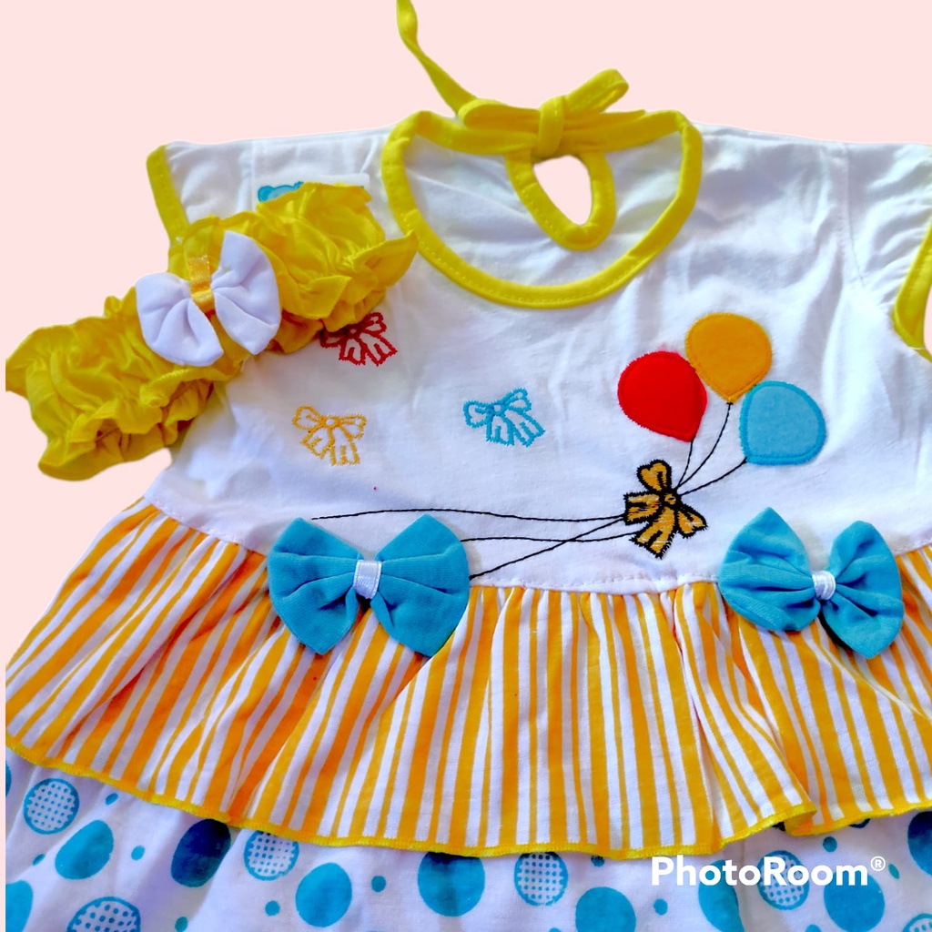 Setelan Baju Bayi Perempuan + Bando (0-12 Bulan) Dress Baju Bayi Perempuan Rok Bayi Bando Bayi Bandan Bayi Baju Celana Bayi