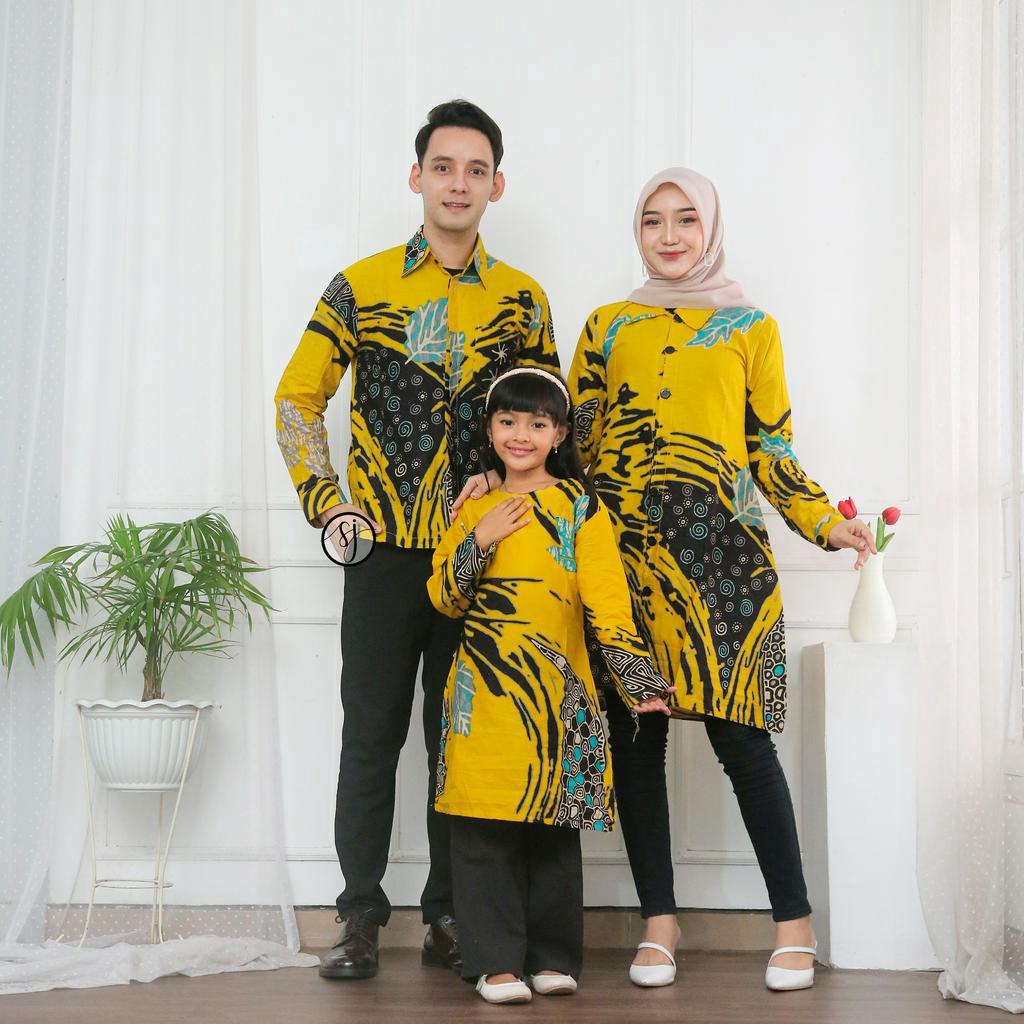 SAROJA | Couple Tunik Keluarga Alisa Kuning | Couple Tunik Batik | Couple Tunik Pasangan | Couple Tunik Ibu Anak Perempuan | Dress Lengan Panjang