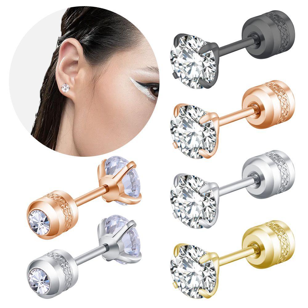 LILY 2~6mm New Fashion Stud Earrings Birthday Gifts Cubic Zirconia Cartilage Piercing Jewelry 2-6mm Round Stainless Steel Tiny Hypoallergenic Anniversary Diamond for Women Men/Multicolor