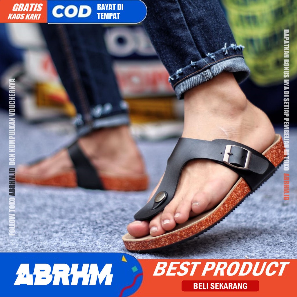 ABRHM x JOESAN Sandal Jepit Pria Sandal Pria Kulit Pu Sandal Japit Cowok / Cowo Ori Keren Kekinian