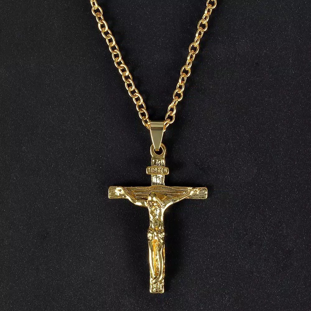 Kalung Liontin Salib Yesus Bahan Stainless Steel untuk Pria