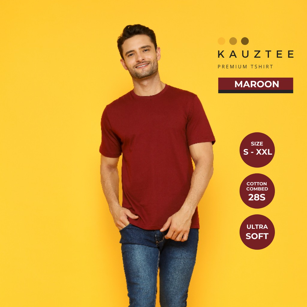 Kaos Tshirt Polos KAUZTEE Premium Tshirt Unisex 100% Cotton Combed 28s - Maroon