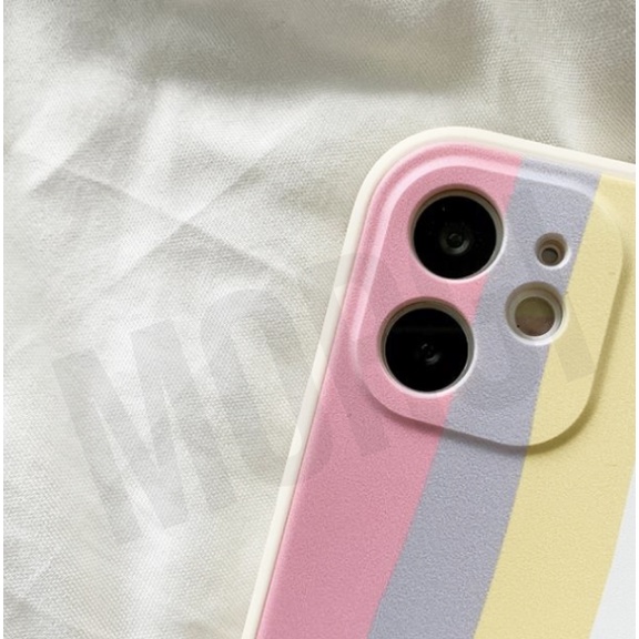 Soft Case Rainbow iPhone 6 6S 6+ 6S+ 7 7+ 8 8+ X XR XS 11 12 Pro Max Pelangi Plus Silikon Warna TPU Camera Protection Square