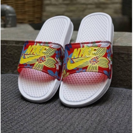 OBRAL MURAH..!! Sandal Slip On Wanita Pria Motif Bunga Aloha Pack White