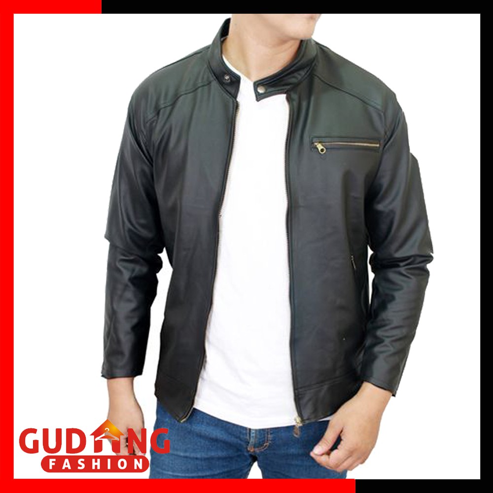 Jaket Pria Distro Semi Kulit Hitam – JAK 2087